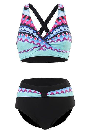 Maillot de bain athlétique bleu deux pièces avec short